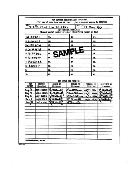 army key control log.